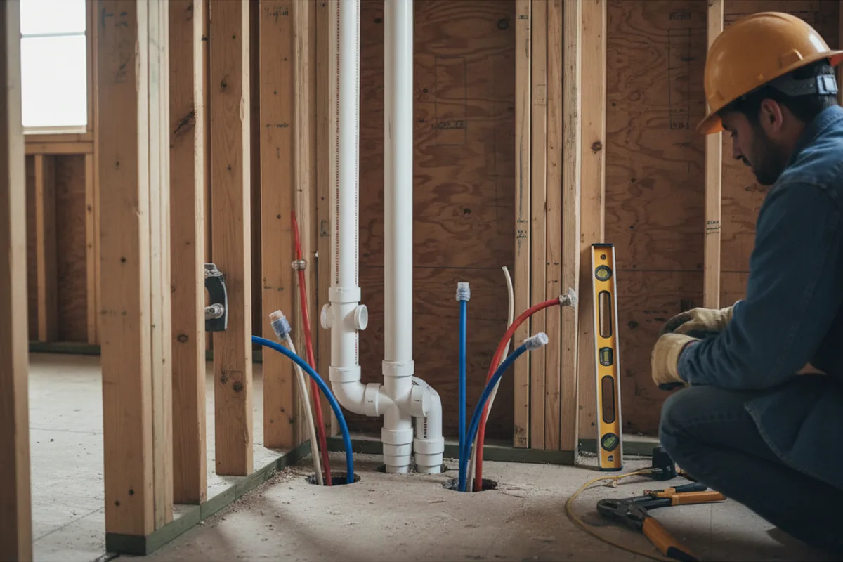 Drain and supply rough-in during Sump Pump Repair in Danvers